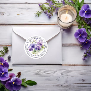 Sticker Rond Élégant Boho Violettes Violettes Floral Adresse de