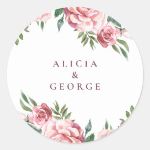 Sticker Rond Elégant bordeaux rose rose mariage faveur classiqu