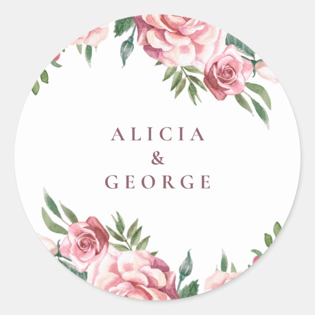 Sticker Rond Elégant bordeaux rose rose mariage faveur classiqu (Devant)