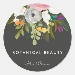Sticker Rond Élégant Botanique Floral Produit   Noir
