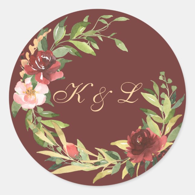 Sticker Rond Elégant Bouquet de rose aquarelle (Devant)
