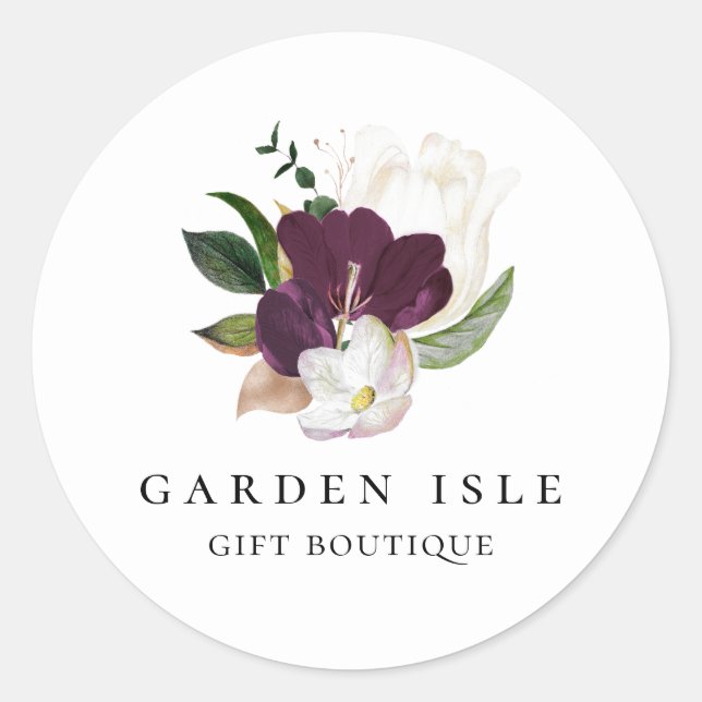 Sticker Rond Elégant bouquet floral violet ivoire (Devant)