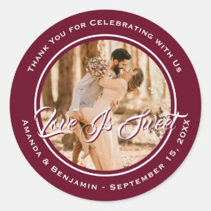 Sticker Rond Élégant Bourgogne Rouge L'amour est doux Mariage P