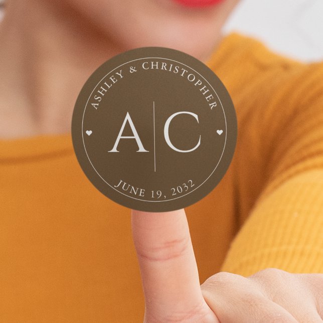 Sticker Rond Élégant Brown en noyer moderne Mariage (Créateur téléchargé)