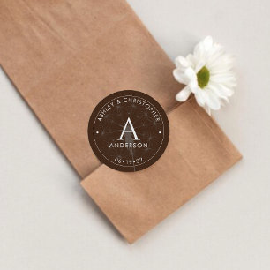Sticker Rond Élégant Brown en noyer moderne Mariage