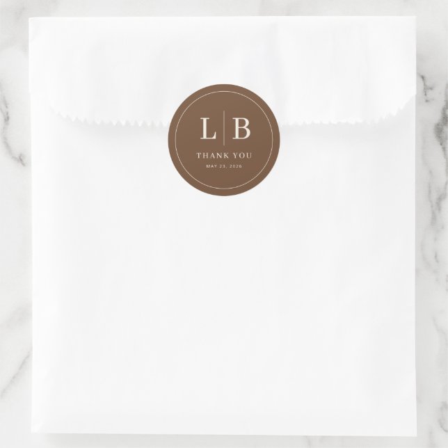Sticker Rond Elegant Brown Typographic Thank You (Sac)