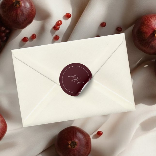 Sticker Rond Elegant Burgundy Wedding (Créateur téléchargé)