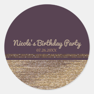 Sticker Rond Élégant Cadeau de Fête Pailletant Or Violet
