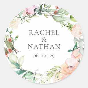 Sticker Rond Élégant cadeau de mariage floral à l'aquarelle