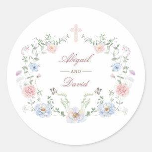 Sticker Rond Elégant cadre floral Mariage religieux
