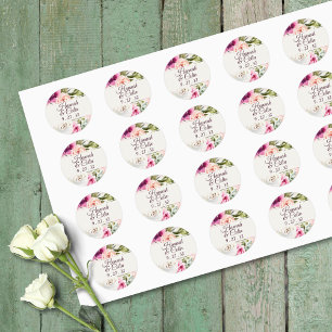 Sticker Rond Elégant cadre floral rose bleu violet Peach Noms