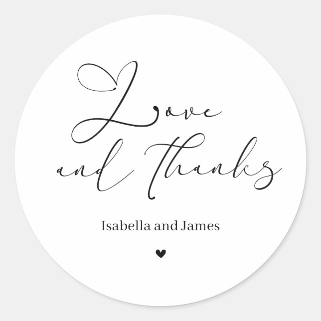 Sticker Rond Elegant Calligraphy Love and Thanks Wedding Thanks (Devant)