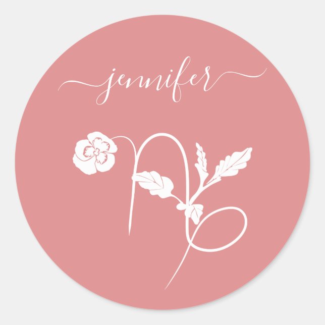 Sticker Rond Élégant Capricorne fleur de naissance zodiaque nom (Devant)