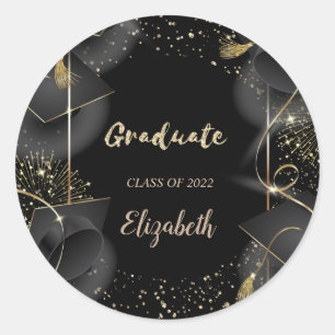 Sticker Rond Élégant capuchon de diplôme, Confetti