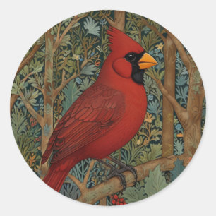 Sticker Rond Elégant cardinal rétro Art Nouveau rouge oiseau