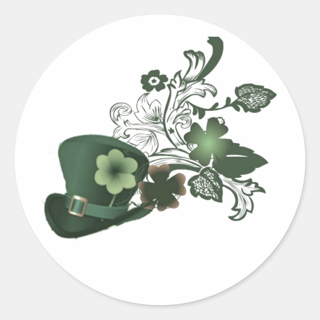 Sticker Rond Élégant Casquette Shamrock (Devant)