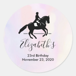 Sticker Rond Élégant cavalier de Dressage sur aquarelle Enregis