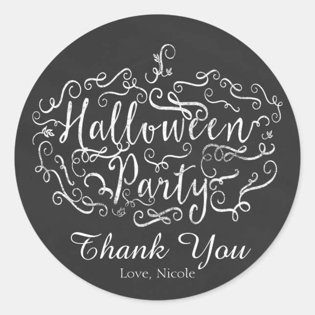 Sticker Rond Élégant Chalkboard Citrouille Halloween Party (Devant)