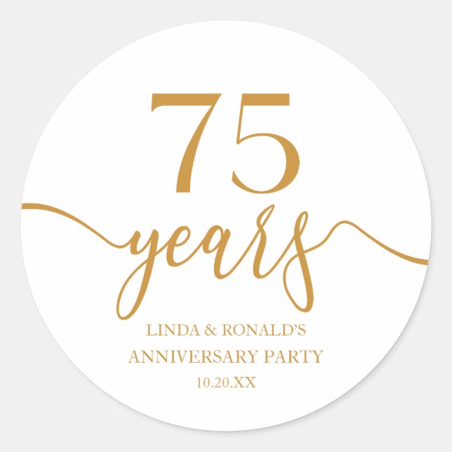 Sticker Rond Élégant Champagne 75e anniversaire de Mariage (Devant)
