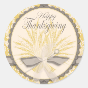 Sticker Rond Élégant chardon et blé Thanksgiving