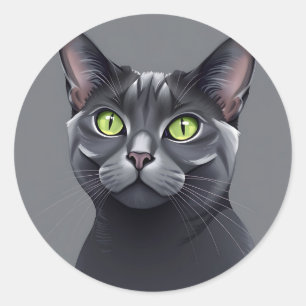 Sticker Rond Élégant chat bleu russe avec yeux verts frappants