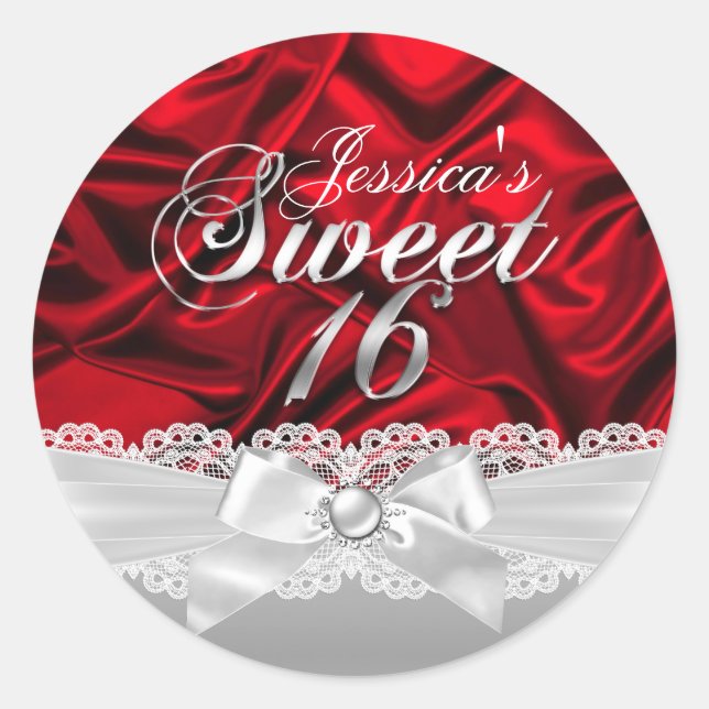 Sticker Rond Élégant chevalet Pearl Bow & Red Silk Sweet sixtee (Devant)