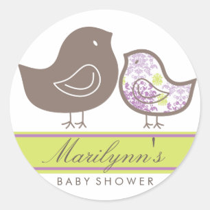 Sticker Rond Élégant Chic Fillettes de Damas Violet Baby Shower