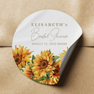 Sticker Rond Élégant chic floral tournesol douche de mariée
