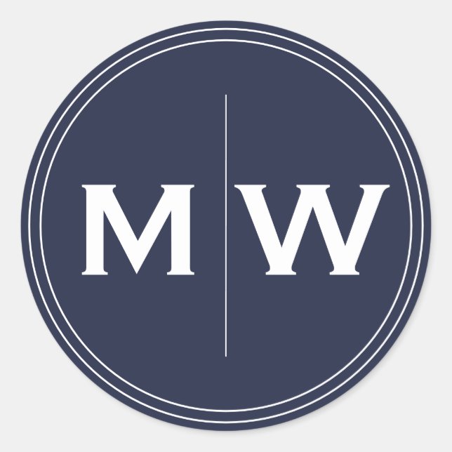 Sticker Rond Elégant Chic Navy Cercle Bleu Deux Monogrammes Ini (Devant)