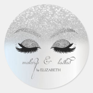 Sticker Rond Élégant Chic Pailleté Argent Bokeh, Faux Cils