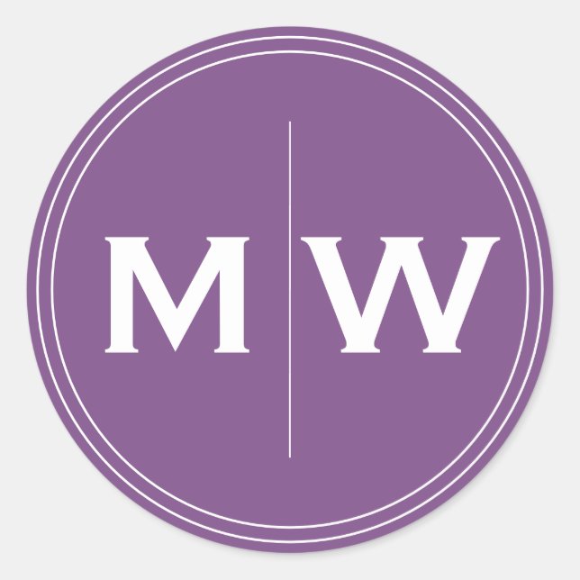 Sticker Rond Élégant Chic Purple Cercle Deux Monogrammes Initia (Devant)