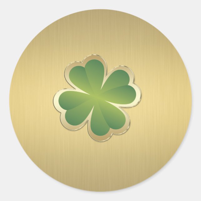 Sticker Rond Élégant chic shamrock chanceux doré classe (Devant)