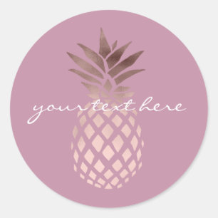 Sticker Rond élégant chick clair rose or tropical ananas