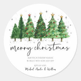 Sticker Rond Elegant Christmas Trees Holiday Season