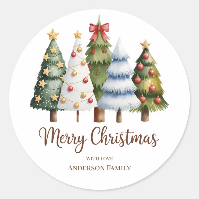 Sticker Rond Elegant Christmas Trees Holiday Season (Devant)