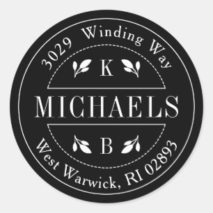 Sticker Rond Elegant Circle Monogram Nom Adresse de retour