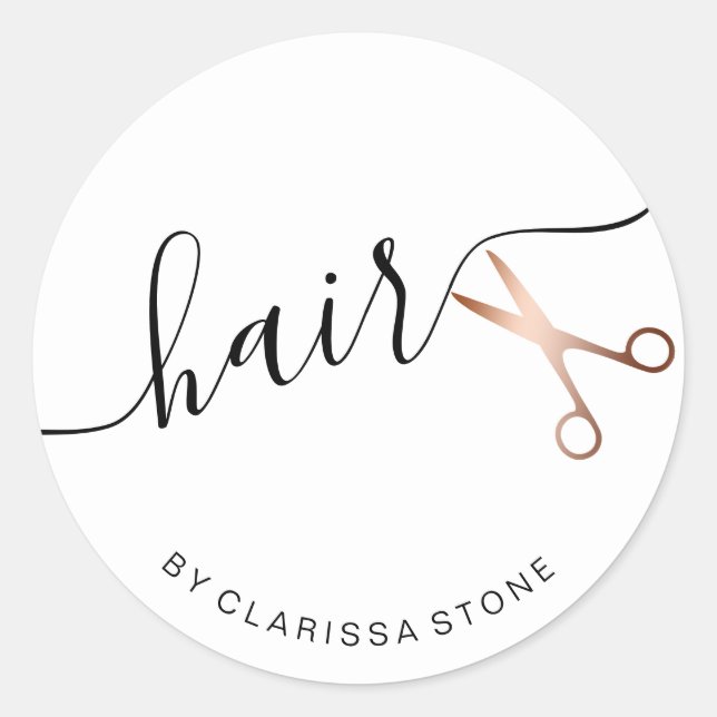 Sticker Rond Elégant ciseaux d'or rose coiffeur (Devant)