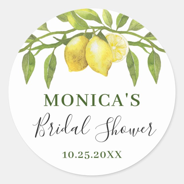 Sticker Rond Élégant Citron Aquarelle Verdure LUNCH DE MARIÉE (Devant)