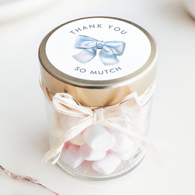 Sticker Rond Elégant Clasic Baby Blue Aquarelle Bow Merci (Créateur téléchargé)