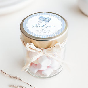 Sticker Rond Élégant Clasic En vichy Blue Bow Baby shower