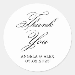Sticker Rond Élégant Classic Calligraphie Mariage Merci 2