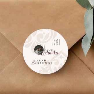 Sticker Rond Elegant Classic Chic Burgundy Cream Photo Wedding