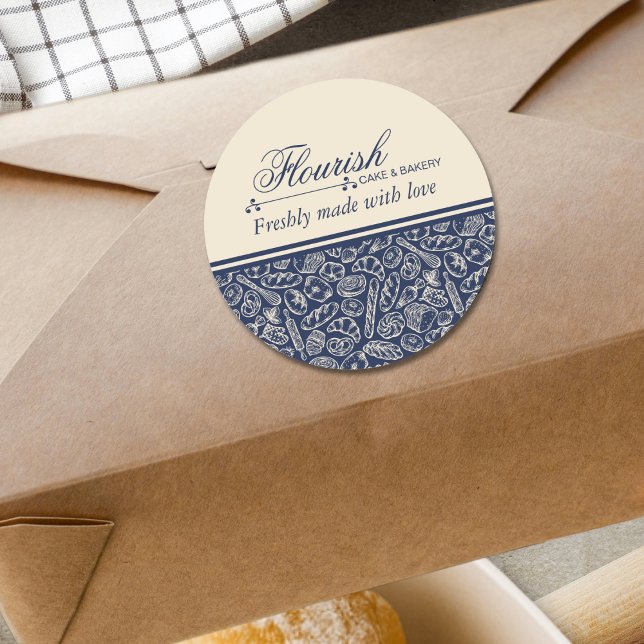 Sticker Rond Elegant Classic Navy Blue Baked With Love  (Créateur téléchargé)