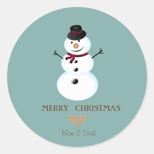 Sticker Rond Elégant coeur d'or de Noël, Snowman (Devant)