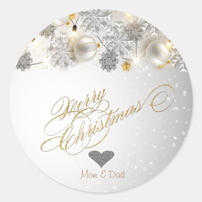 Sticker Rond Elégant coeur d'or, ornements de Noël (Devant)