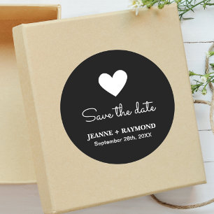 Sticker Rond Élégant Coeur romantique Noir Mariage Enregistrer
