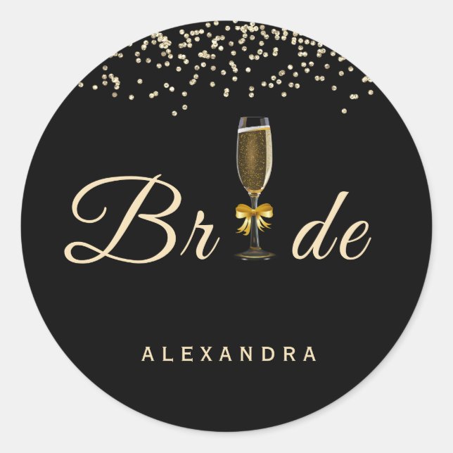 Sticker Rond Élégant collier de mariée de verre de Champagne (Devant)