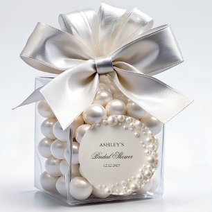 Sticker Rond Élégant Collier de Perles Pastel pour Baby Shower 