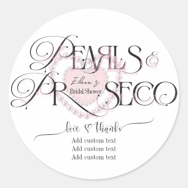 Sticker Rond Élégant Collier de Perles Prosecco Bridal Shower à (Devant)