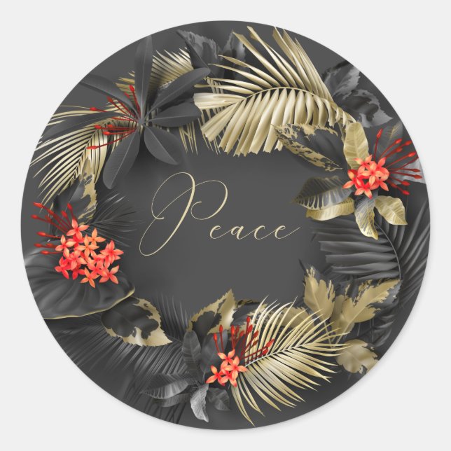 Sticker Rond Elégant collier rouge et or Tropical (Devant)